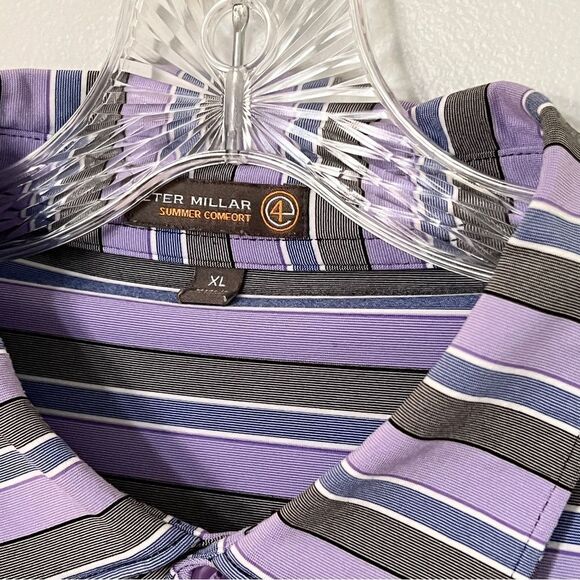 Peter Millar Summer Comfort Purple Stripe Golf Polo XL White Manor CC Excellent - Picture 4 of 10